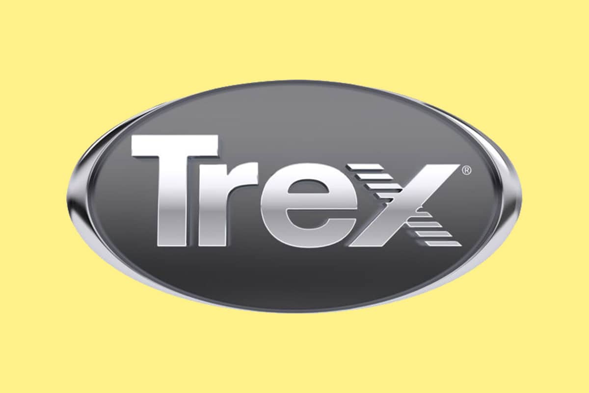Trex logo on a yellow background, representing a trusted composite decking brand for custom outdoor decks in Nashville, TN.